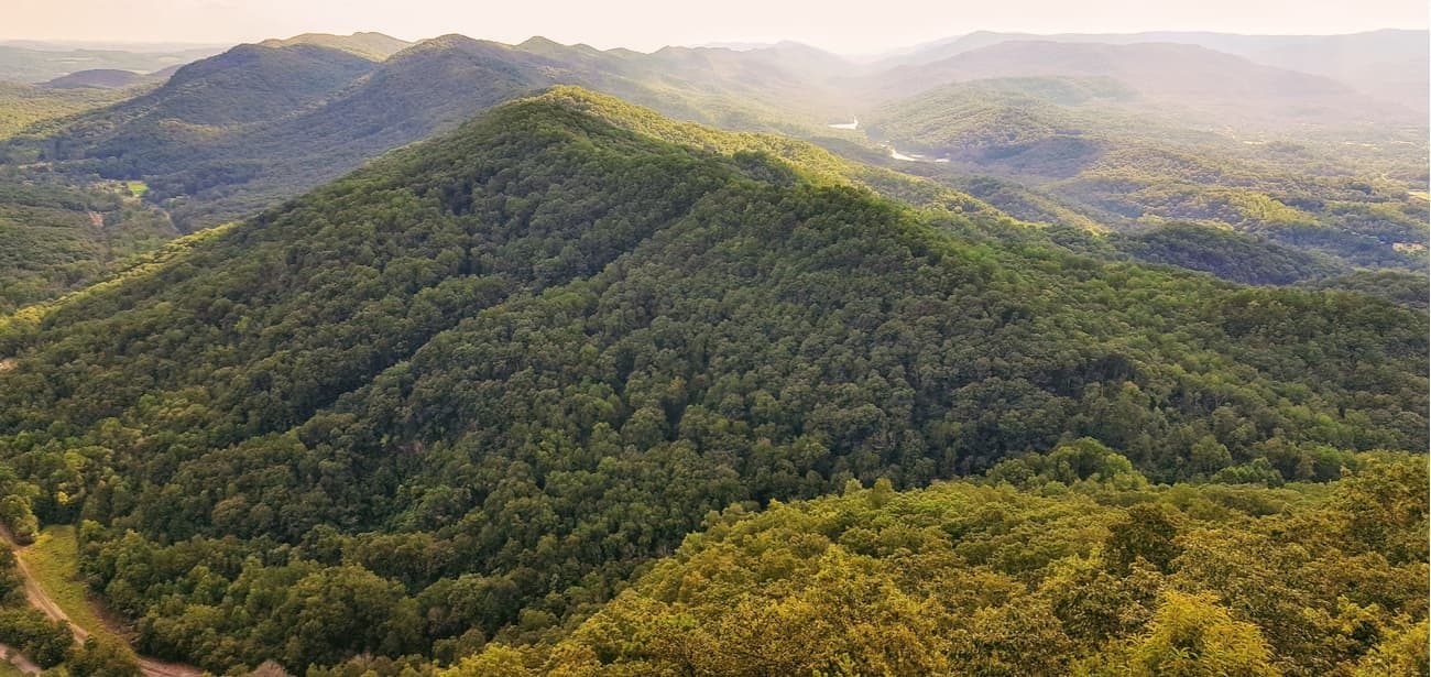 Rolling forested Appalachian mountains in Pike County, Kentucky